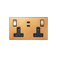 Natural Brass 2 Gang 13A Socket 65W USB-C Charging