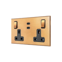 Natural Brass 2 Gang 13A Socket 65W USB-C Charging