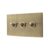 Antique Brass 3 Gang 2 Way Toggle Switch Screwless
