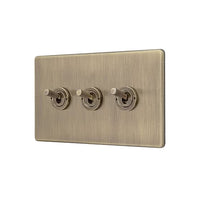 Antique Brass 3 Gang 2 Way Toggle Switch Screwless